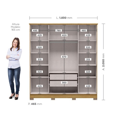 Juego de Dormitorio Ropero Monaco 4 Puertas y Comoda Vega 4 Cajones - Marroco Juego de Dormitorio Ropero Monaco 4 Puertas y Comoda Vega 4 Cajones - Marroco