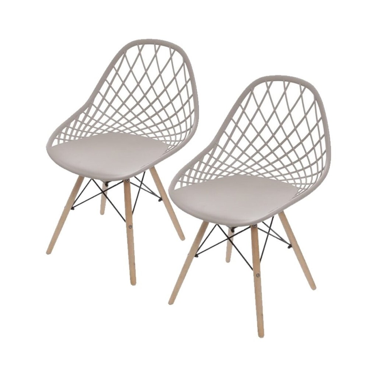 Kit x2 Silla Kaila Base En Madera - Beige 