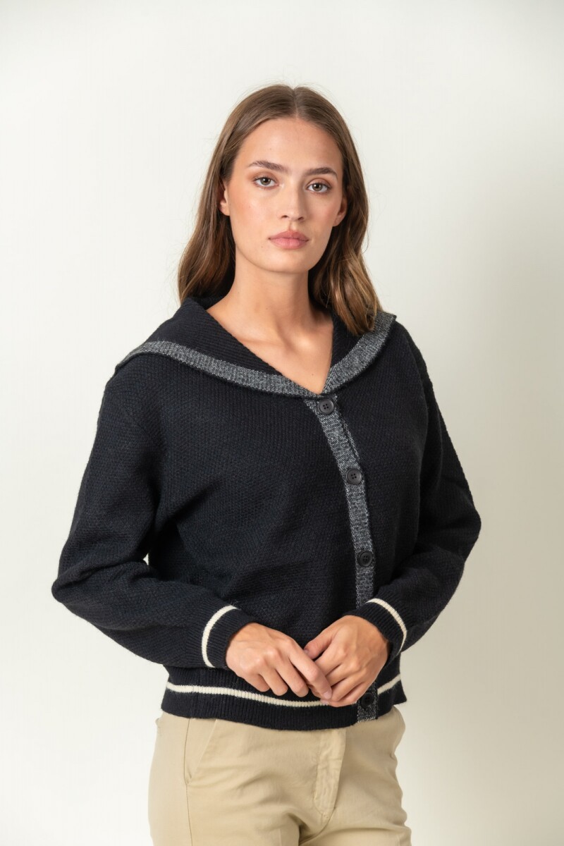 Cardigan lana marinero - Negro y gris 