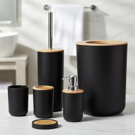 Set De Baño Completo Moderno 6 Piezas Bambú y Plástico Negro