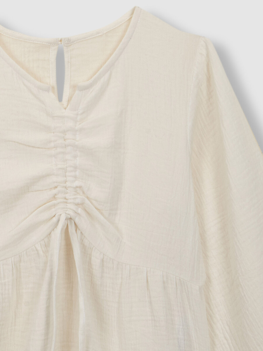Blusa Frunce Lazo Blanco Roto