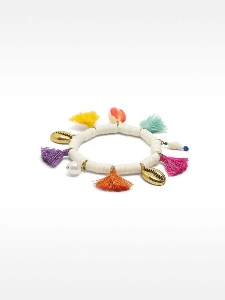 Pulsera Con Conchas Y Borlas Multicolor multicolor