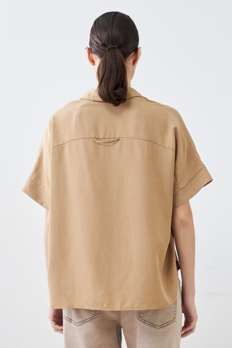 Camisa de lyocell manga corta tostado