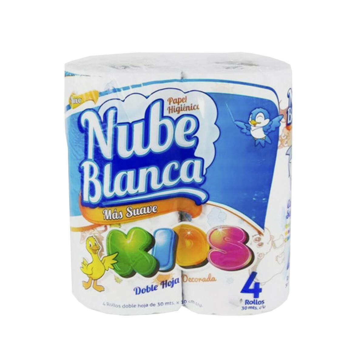 Papel Higiénico NUBE BLANCA Kids 4 Rollos 30m 