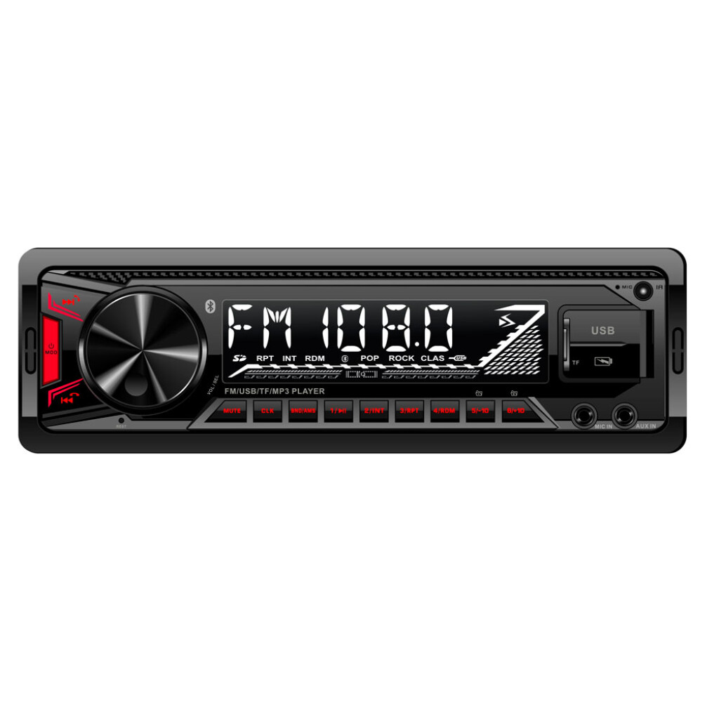 Radio AM FM con 2 puertos USB y Bluetooth, con frente desmontable y display rojo