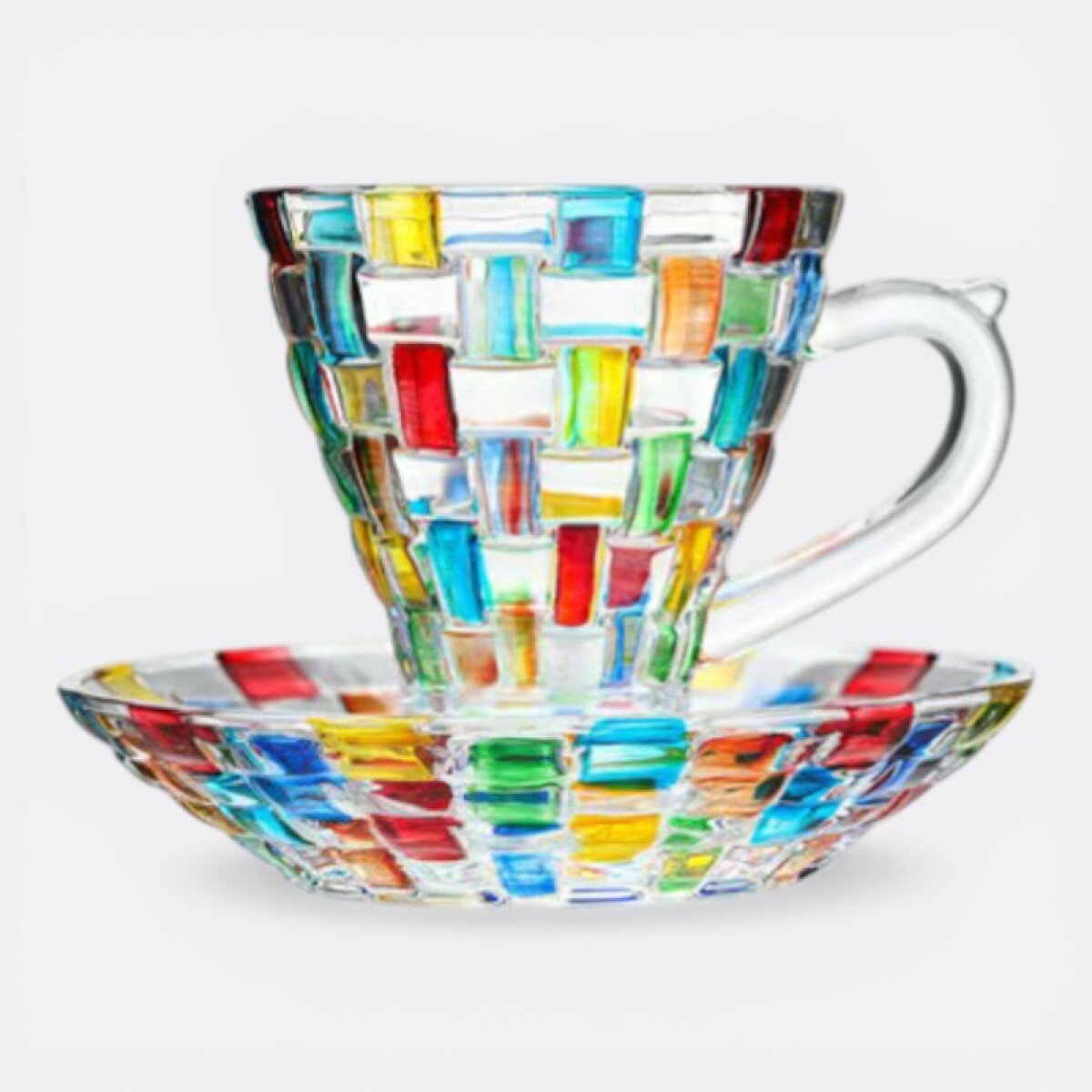 Set Taza Y Plato Tipo Vitral Colorido - Modelo 5 