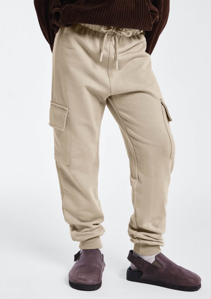 PANTALONES DEPORTIVOS CON CINTURA ELÁSTICA - BEIGE 