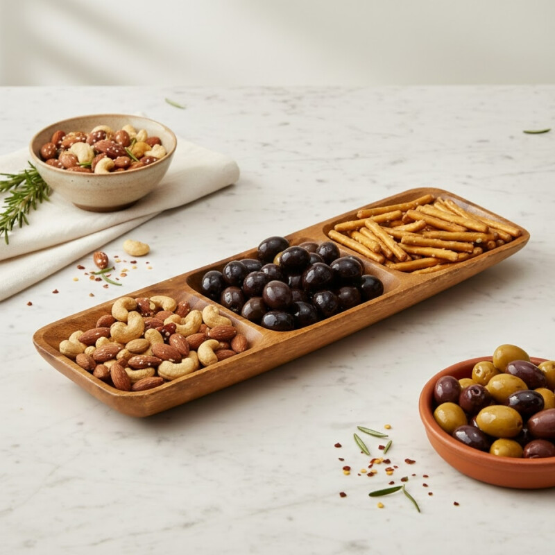 Copetinero rectangular 3 divisiones 38 cm MADERA