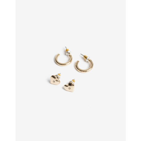 Aros Set Metal Corazón De La Línea Stay Golden. Dorado