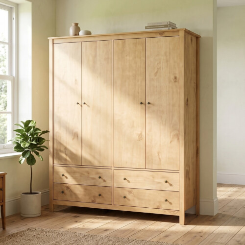 Ropero 4 Puertas 4 Cajones Madera Natural - Mari Miel