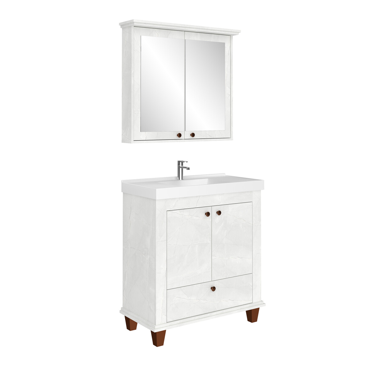 Conjunto De Baño Valencia Cristal 80 Cm / Mueble + Bacha + Espejo 