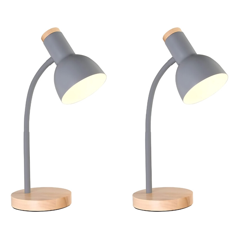 2 X Lampara De Escritorio Portatil Nordica Madera Vintage Gris