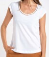 Remera Escote V Puntilla Blanco