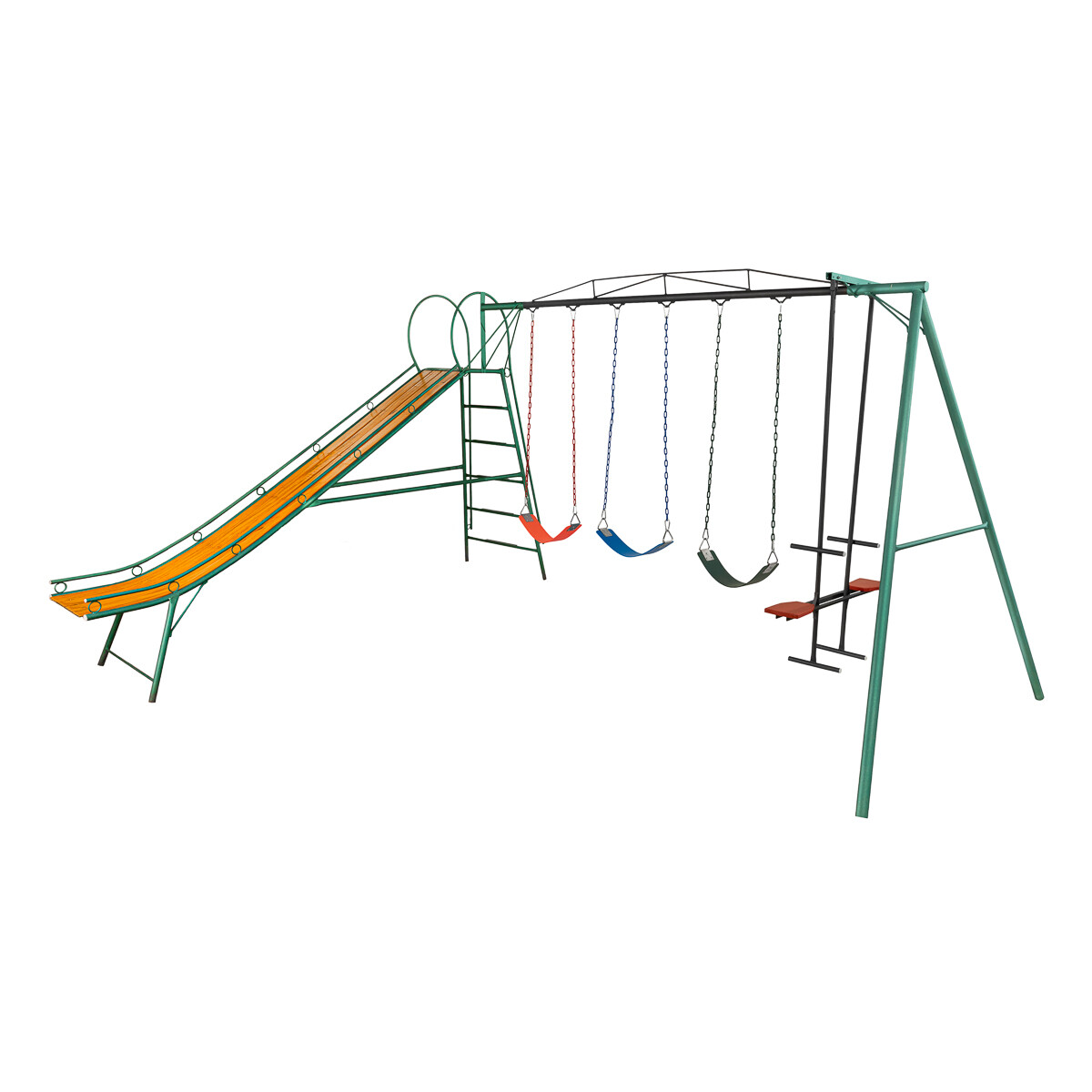 Juego Combinado Infantil con tobogán N°5. Caballito y 3 hamacas de cincha. 