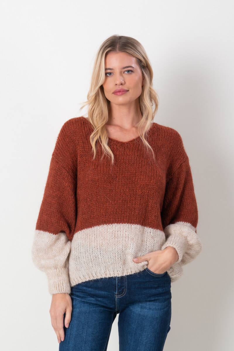 Sweater lana combinado - Cobre 
