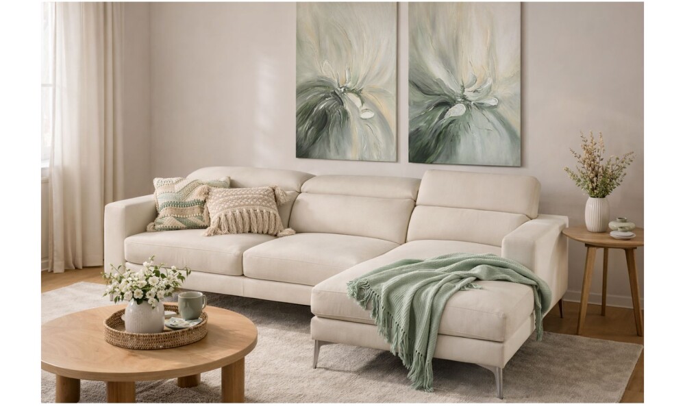 Sofá Chaise MILO en Tela Easy Clean Beige