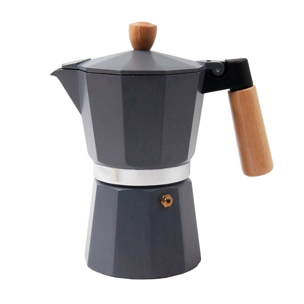 CAFETERA ITALIANA ALUMINIO 300ML 6 TAZAS GRIS MANGO MADERA VARENNA 