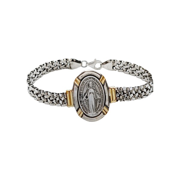 Pulsera Virgen milagrosa-Plata y Oro-Sin Piedra-PU5016 sinpiedra