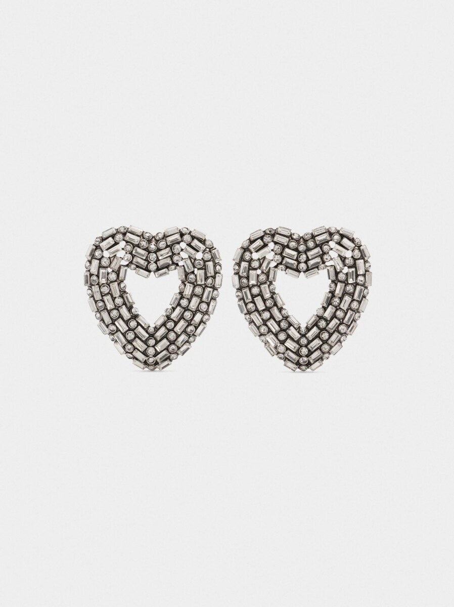 Pendientes Maxi De Corazones Con Cristales - plateado 