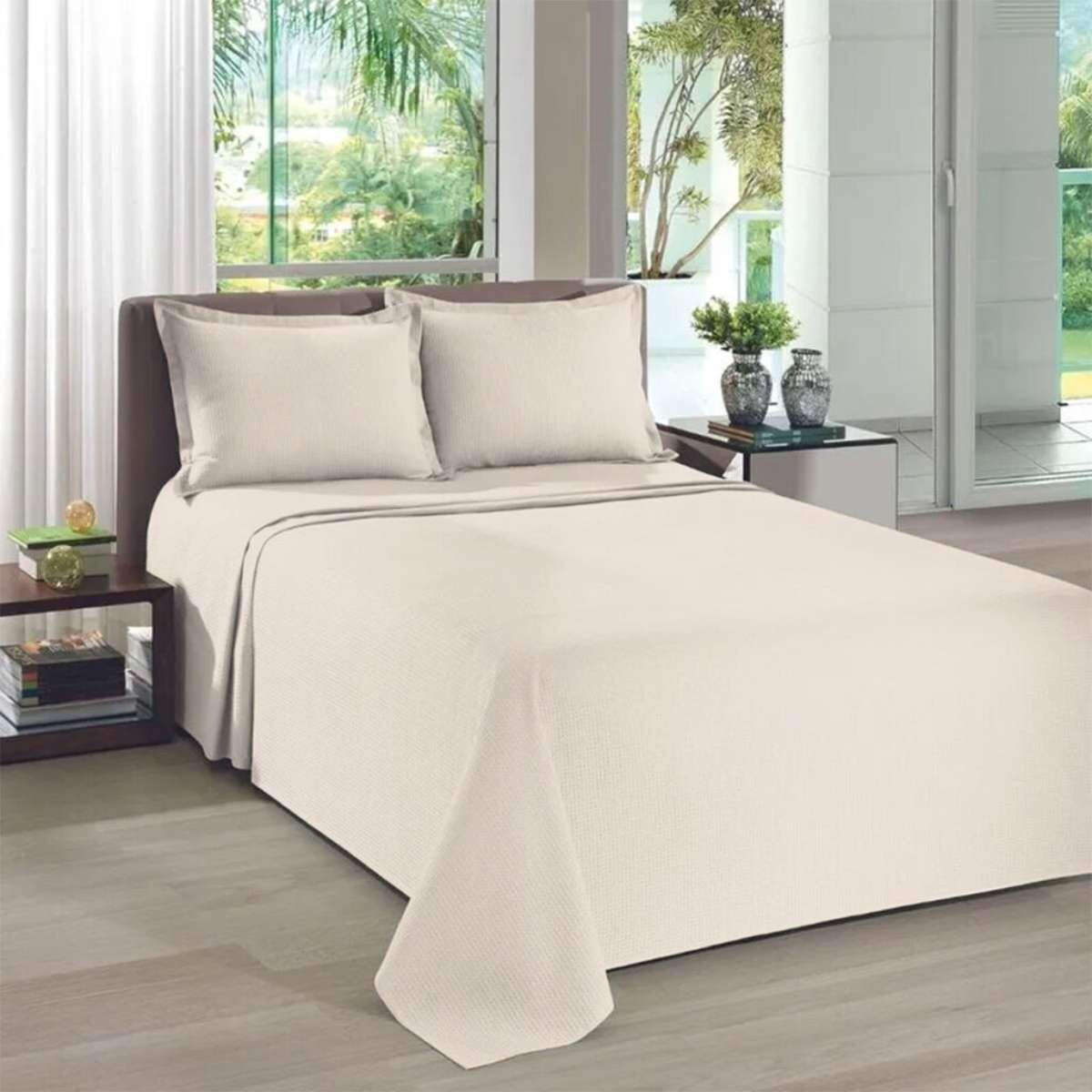 Juego Colcha y Funda Piquet Dohler 1 Plaza 100% Algodón - Beige 