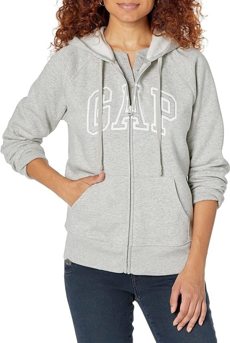 Buzo Canguro Con Cierre Logo Gap Mujer - Light Heather Grey B08 