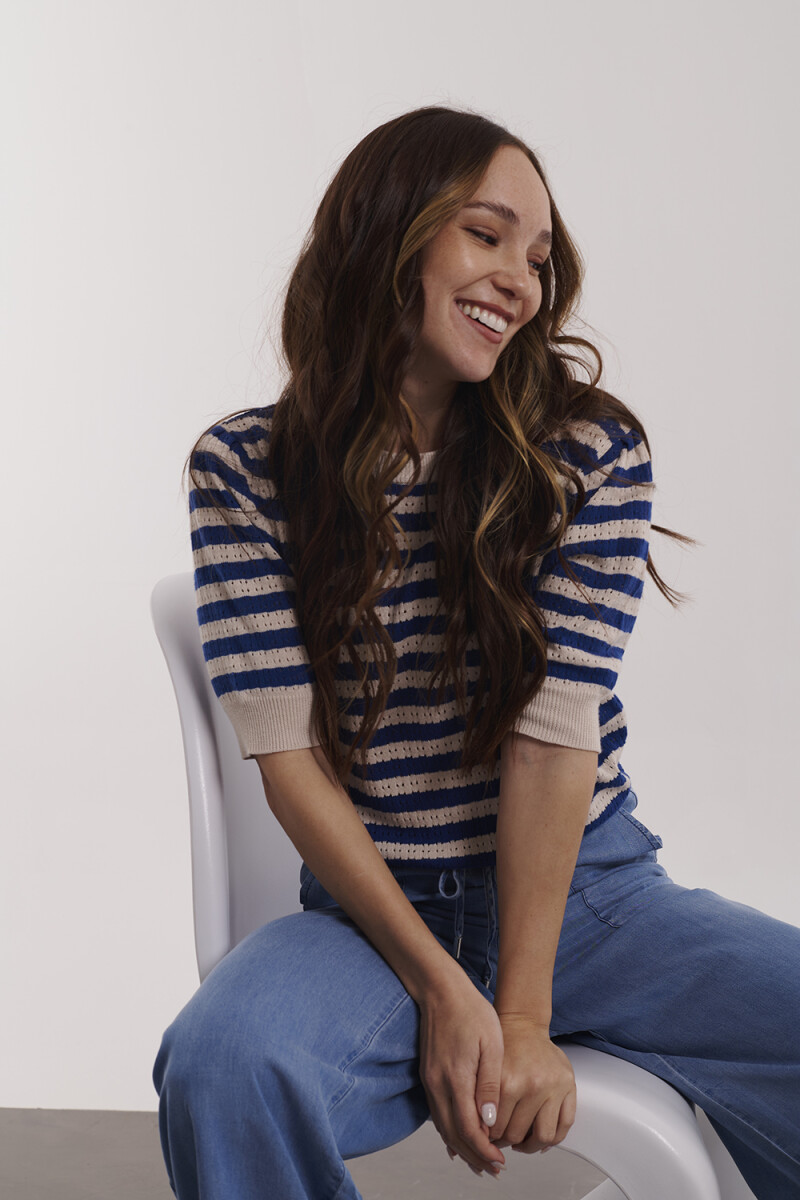 TOP TEJIDO OFELIA - FRANJAS AZUL 