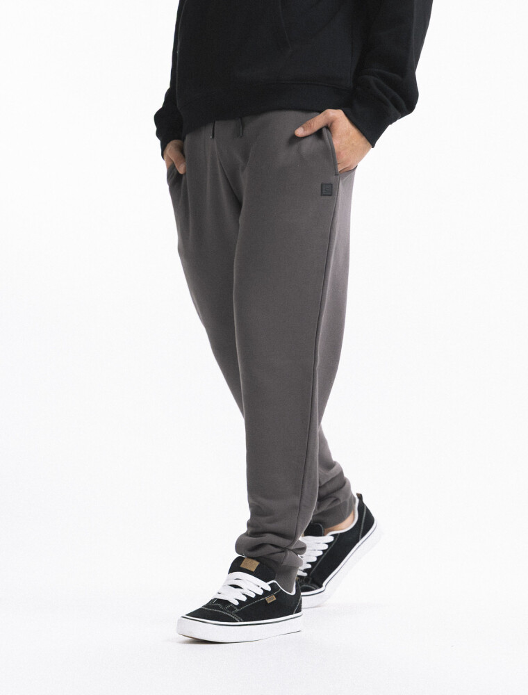 Pantalón de Felpa Con Puño Gris Oscuro Melange