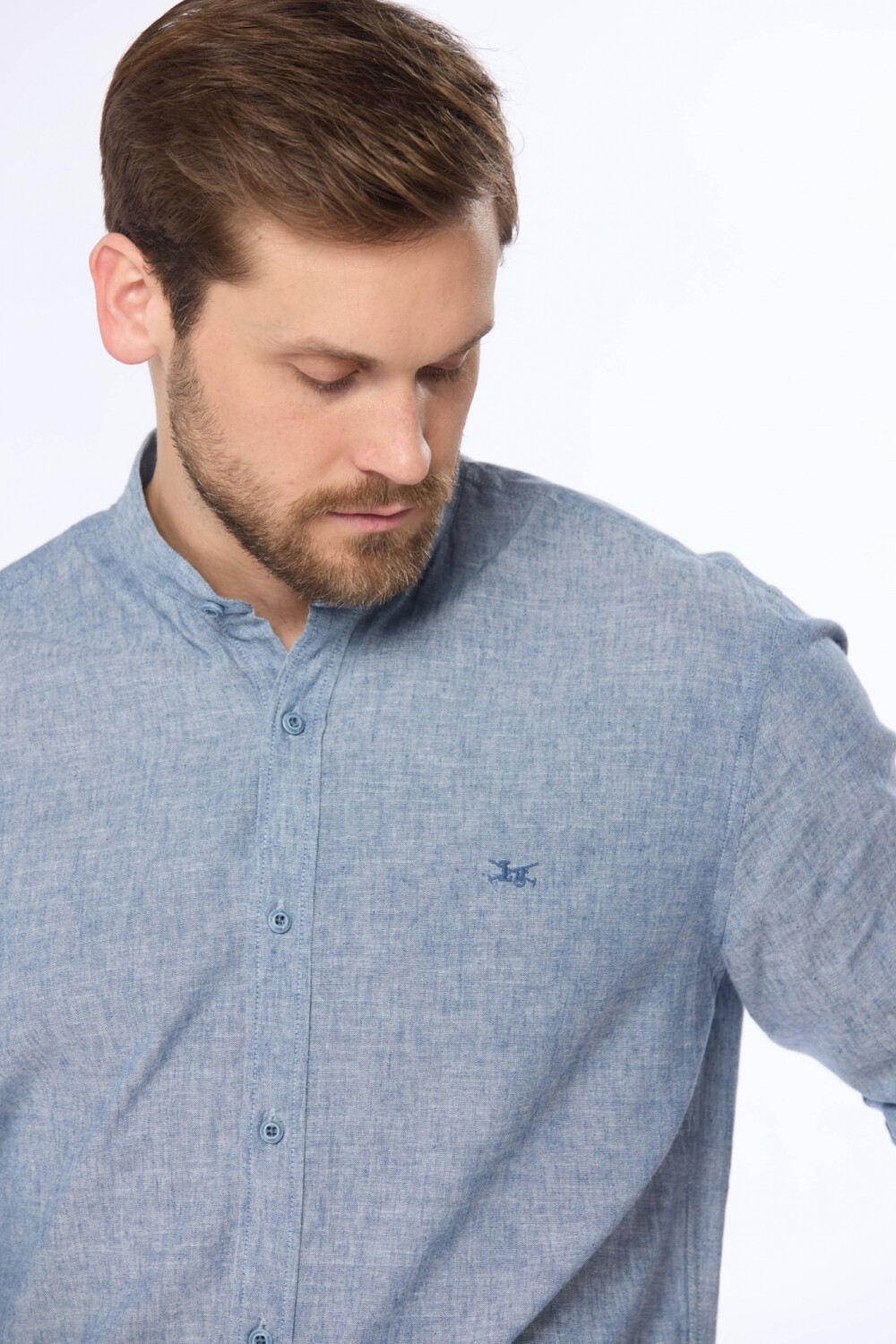 CAMISA DE LINO CUELLO MAO Azul