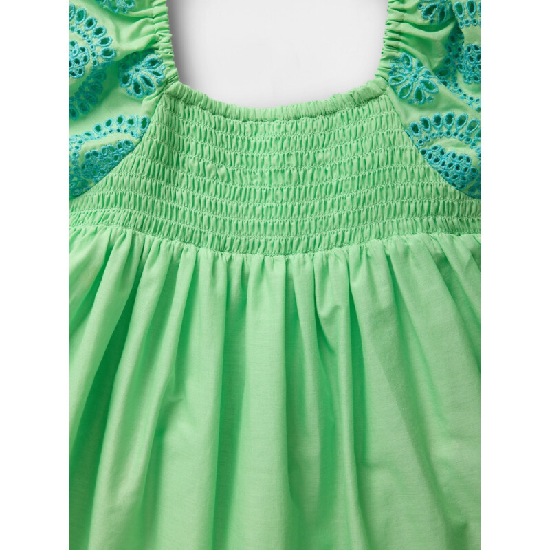 EYELET SMOCKED DRESS JULEP GREEN