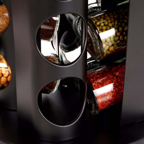 Especiero Giratorio Redondo con 16 Frascos para Condimentos Negro