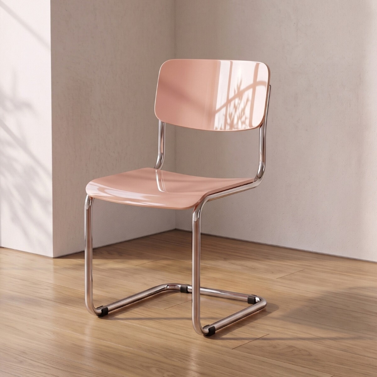 Silla de Comedor Metal Cromado y Madera - Moon - Salmon 