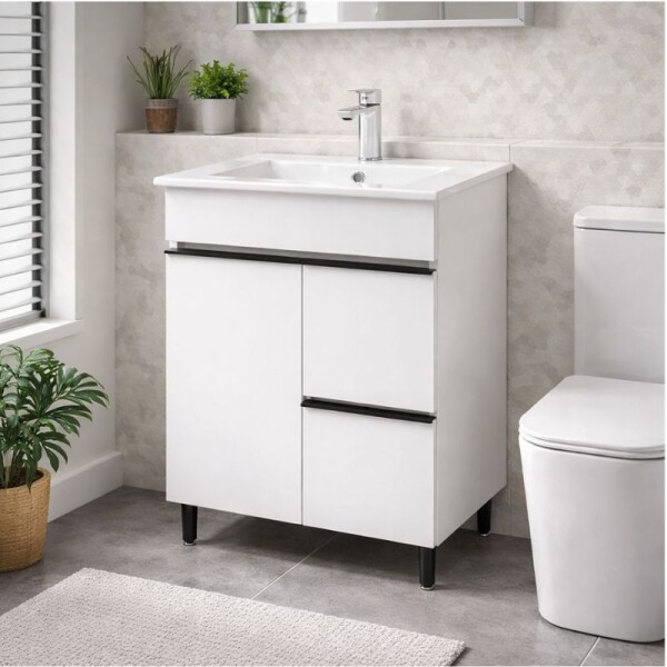 MUEBLE DE BAÑO 60 CM 1 PUERTA + 2 CAJONES - MESADA DE LOZA NEVADA MUEBLE DE BAÑO 60 CM 1 PUERTA + 2 CAJONES - MESADA DE LOZA NEVADA