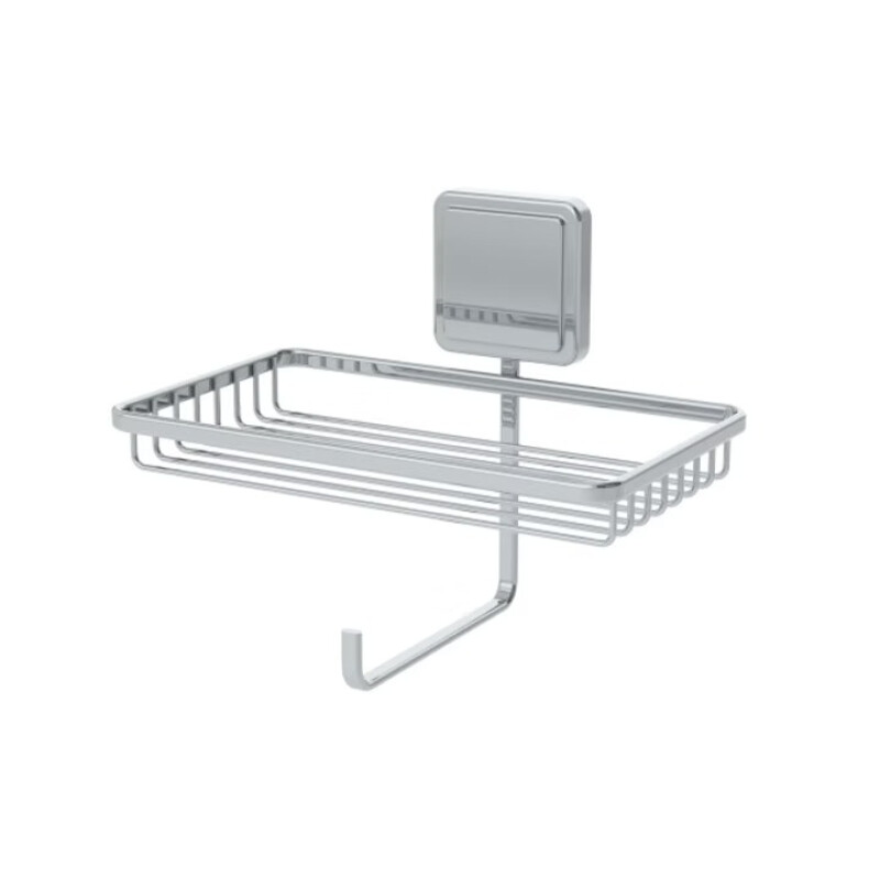 Porta Rollo de Papel y Soporte para Objetos con Ventosa en Acero de Carbono Future Plata