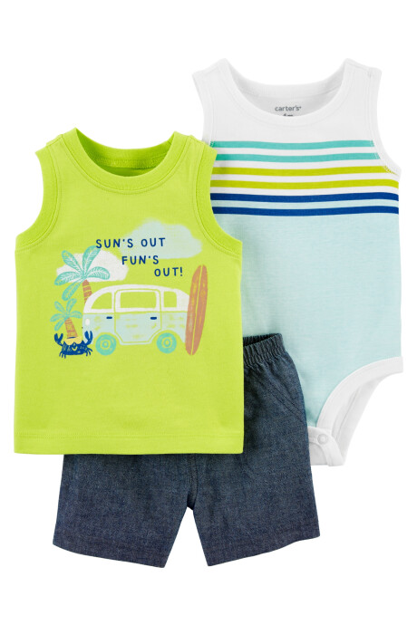 Set tres piezas de algodón, short, body y musculosa Sin color