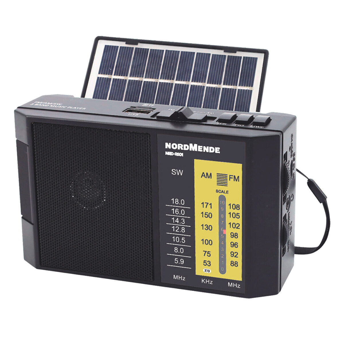 Radio Portátil AM FM c/Panel Solar BT USB Nordmende NRD-RS01 - Negro 