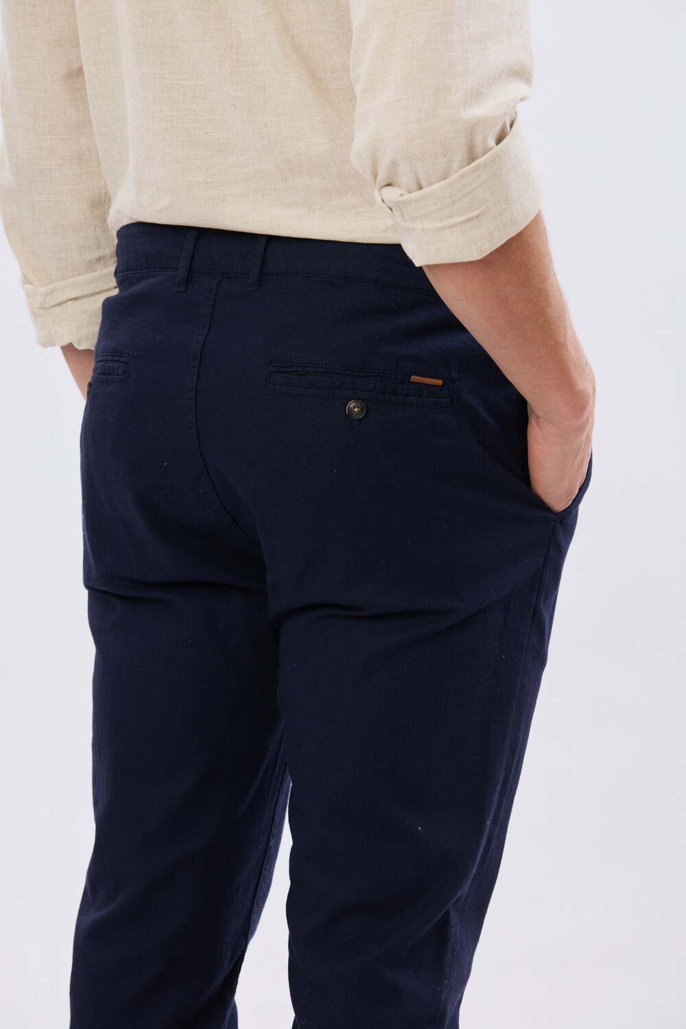 PANTALÓN DE LINO CON CINTURA ELASTIZADA Marino