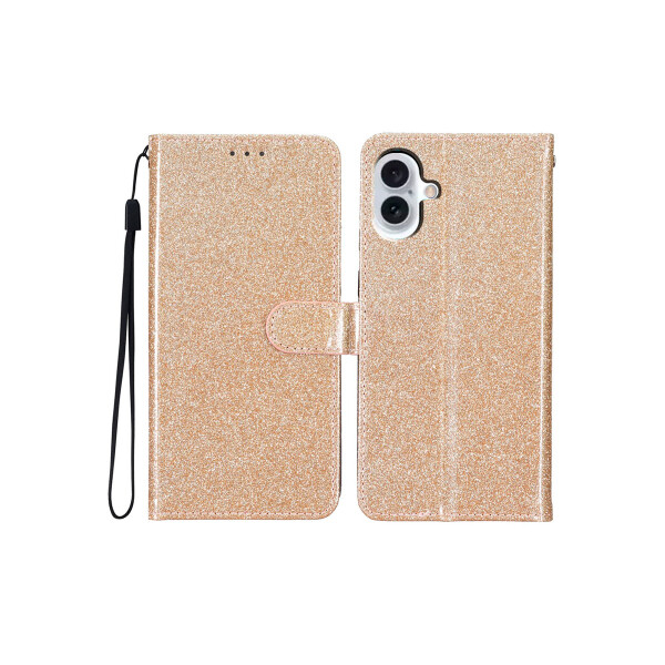 Flip cover para iPhone 16 Plus brillos color dorado Flip Cover Para Iphone 16 Plus Brillos Color Dorado