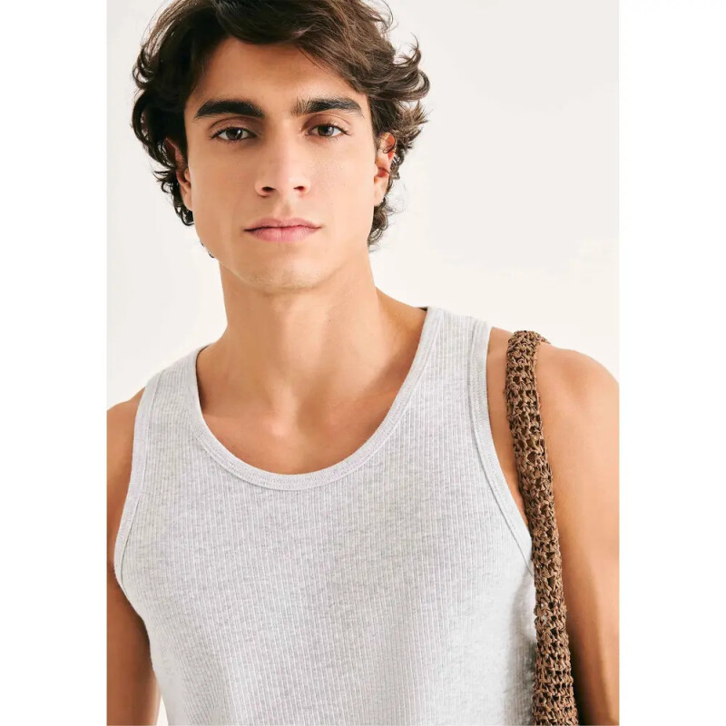 CAMISETA REGATA MASC BRANCO MESCLA