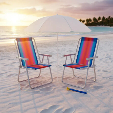 Set Sillas x2 Alum 120Kg + Sombrilla + Saca Arena Playa MOR Celeste/naranja