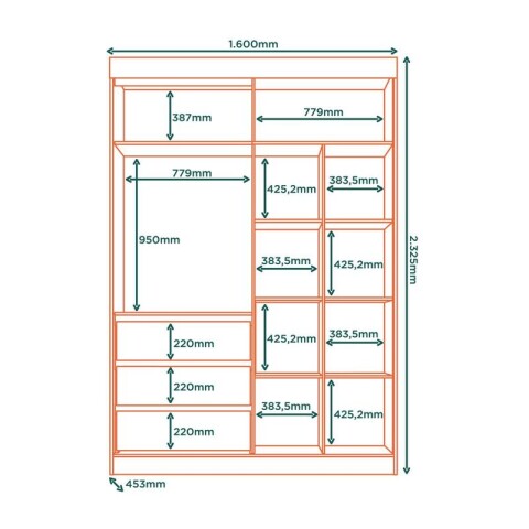Ropero Armario Bagdá Puertas Mixtas 2 Batientes y 1 Corrediza 3 Cajones Estantería y Espejo - Castaño Off White Ropero Armario Bagdá Puertas Mixtas 2 Batientes y 1 Corrediza 3 Cajones Estantería y Espejo - Castaño Off White