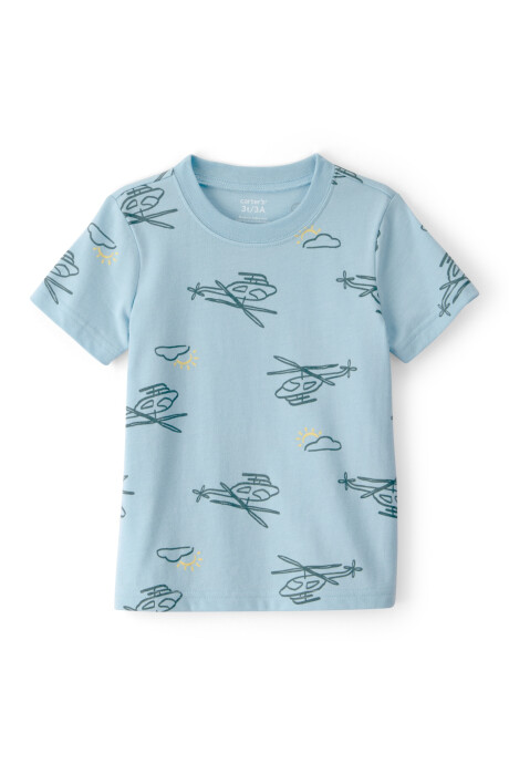Remera de algodón, manga corta, azul, diseño helicópteros Remera de algodón, manga corta, azul, diseño helicópteros