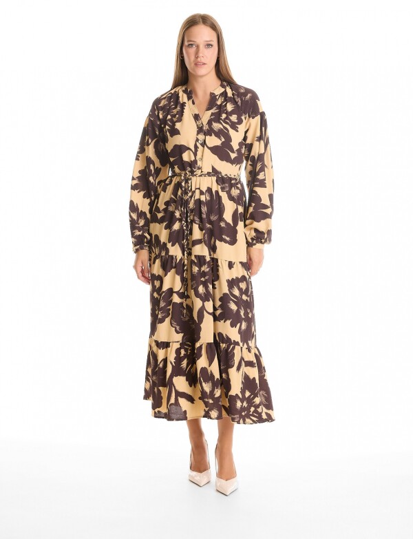 Vestido Maxi Cinto Flores BEIGE/MULTI