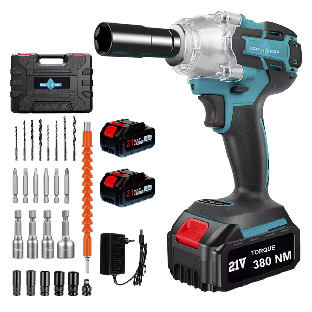 Llave de Impacto Atornillador Brushless EcoDrop 21V 380NM + Accesorios 