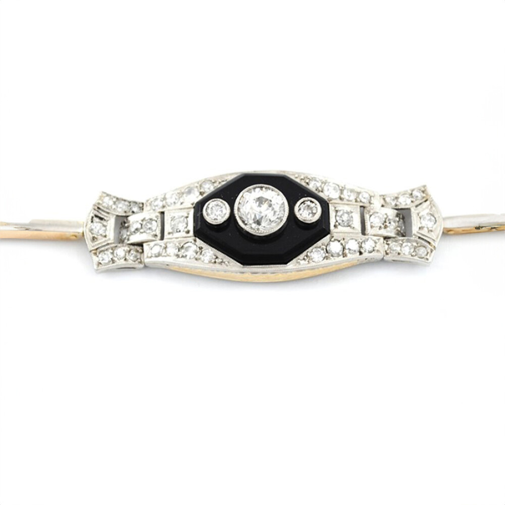Pulsera Antigua Oro 18K, Platino, Onix Y Brillantes Pulsera Antigua Oro 18K, Platino, Onix Y Brillantes
