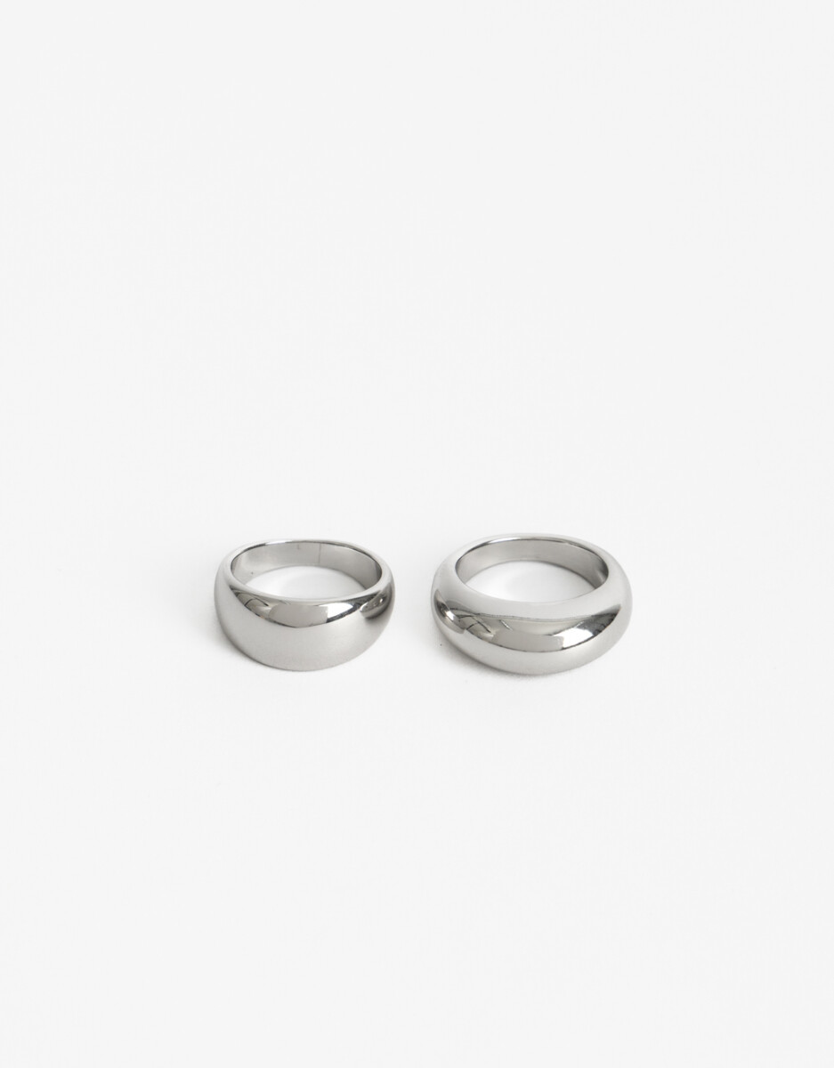 Set De Anillos Metal Bold Plateado 