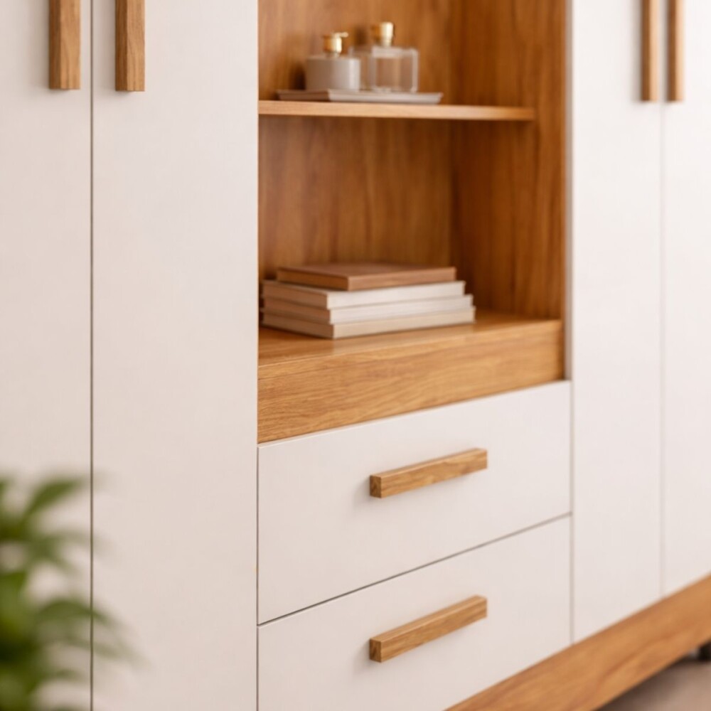 ROPERO - 4 PUERTAS 2 CAJONES CON ESPEJO BLANCO OFF WHITE