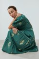 Maxi vestido bordado con estampa "Sen de Campo" verde ingles