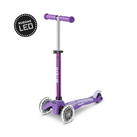 Monopatín Micro Mini Deluxe LED Ajustable con 3 Ruedas PURPURA