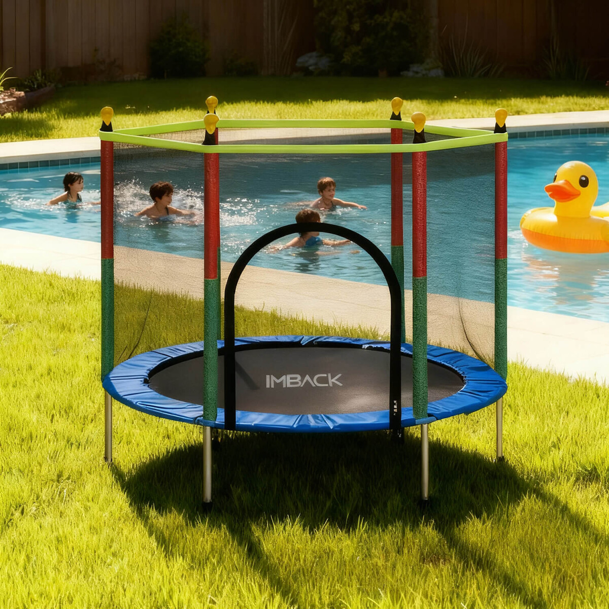 Cama Elastica de 1.40M Trampolin Saltarin con Red Proteccion y refuerzo seguridad IMBACK Color Azul 