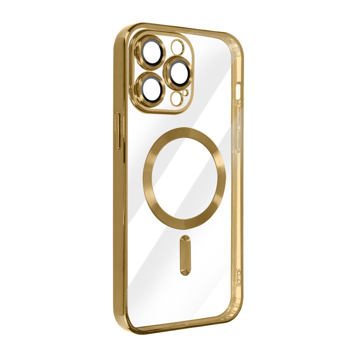 Case Transparente con Carga Inalambrica y Borde de Cromado Iphone 15 Pro Gold